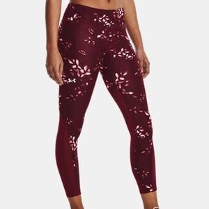 UNDER ARMOUR Compression Legging Ankle Super Light Heat SZ M Burgundy Print
